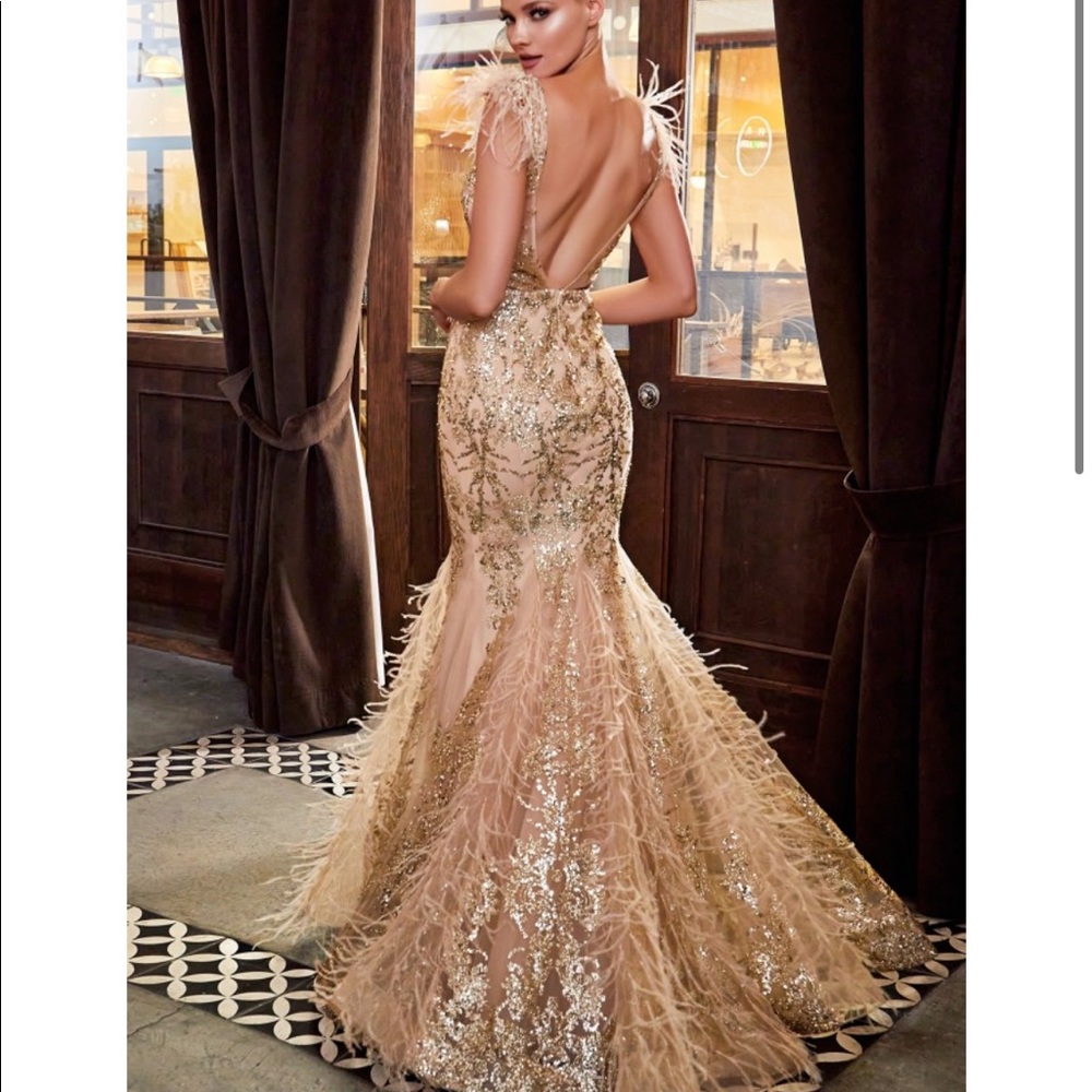 Feathered Mermaid Evening Gown